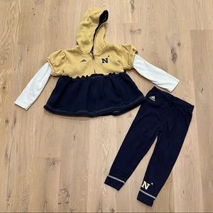 Adidas U.S. Naval Academy Girls Hoodie Sweatshirt & Leggings 2 Piece Set 4T